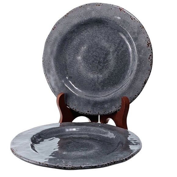 Pier 1 Carmelo Melamine Salad Plate 8.5" set/2 Grey rustic crackle unbreakable - Picture 1 of 10